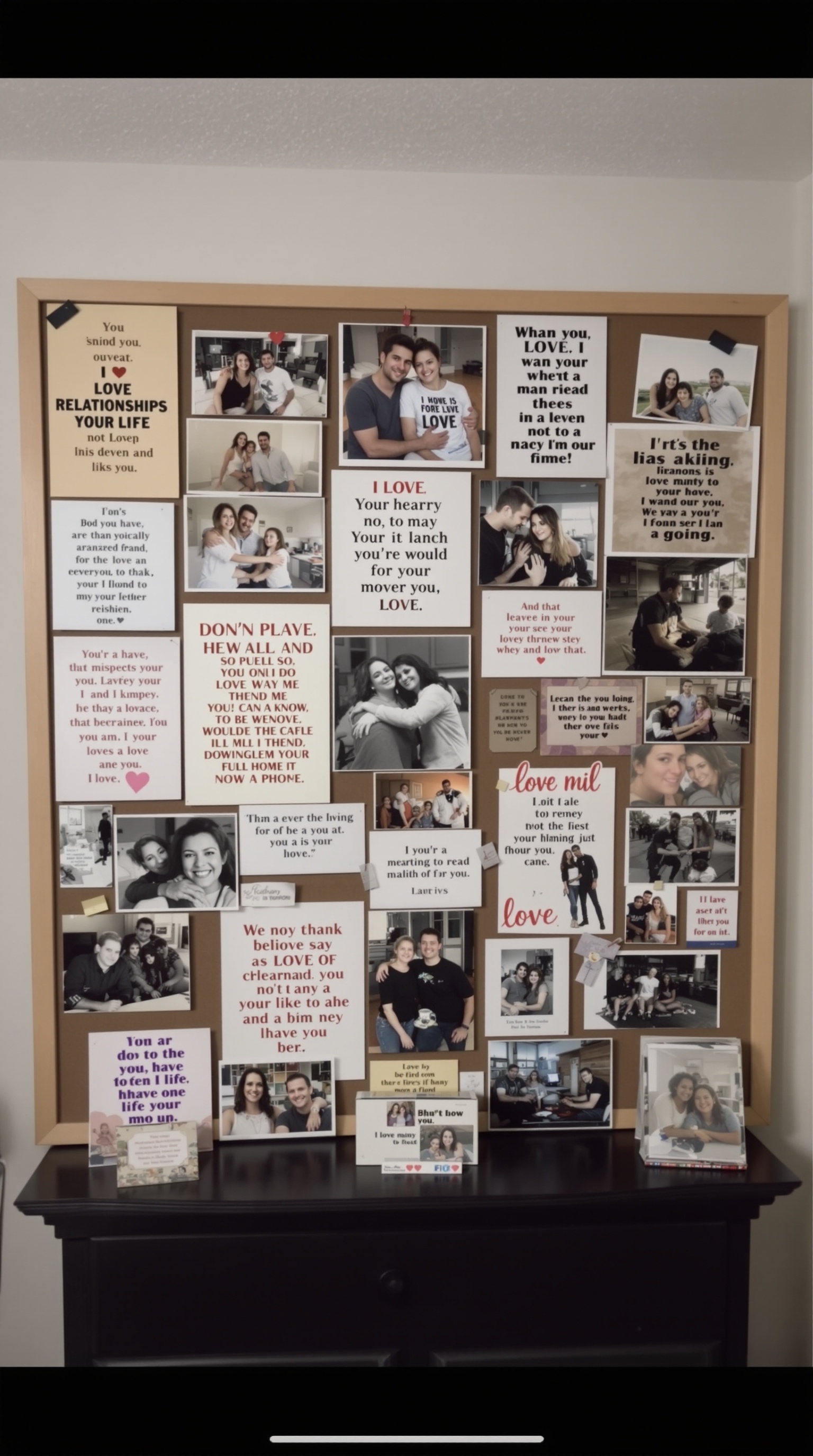 A collage of photos featuring friends and family moments, with handwritten text about relationships.
