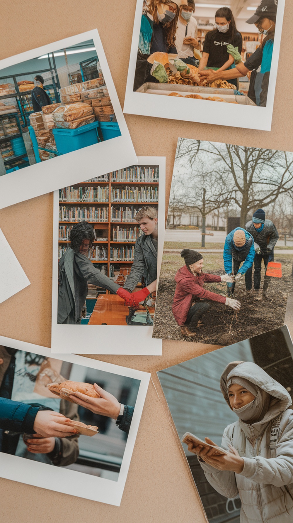 Collage of photos showing community involvement through volunteering activities.