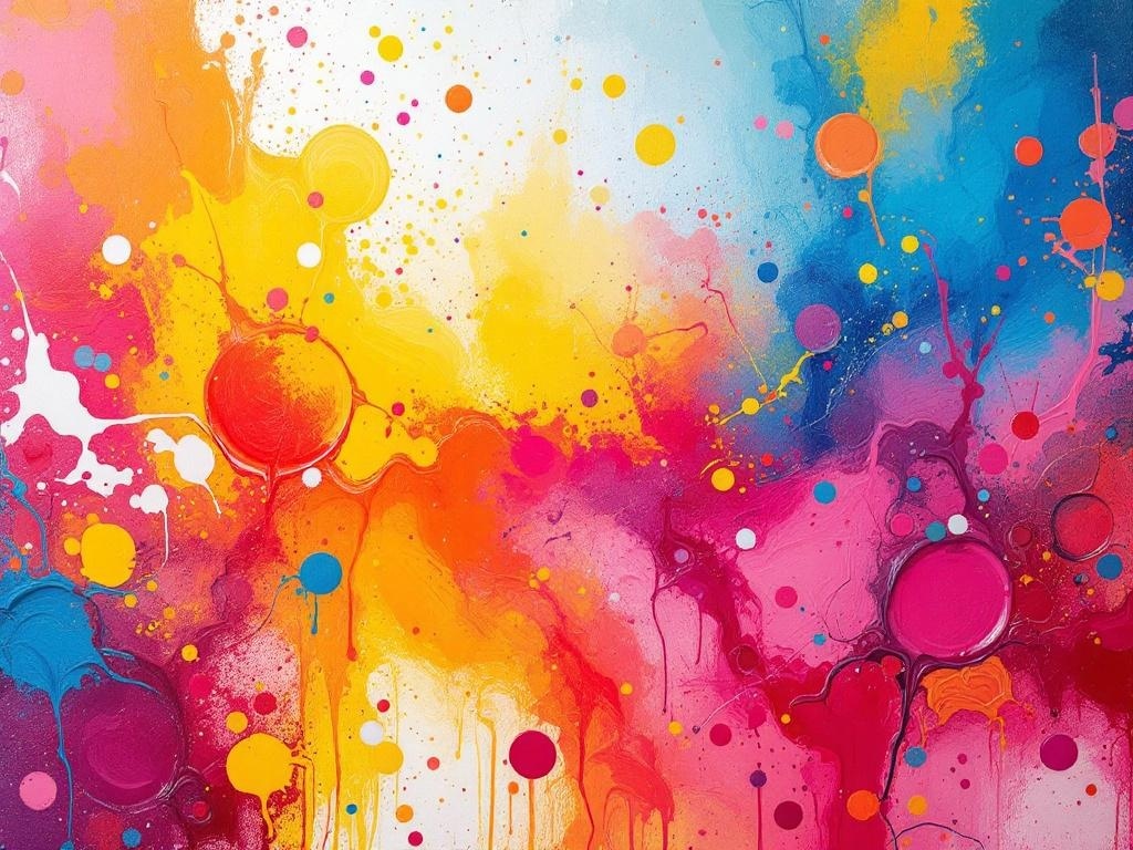 Colorful paint pouring art with vibrant splashes and patterns.