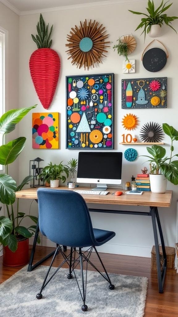 A creative workspace with DIY art projects and personalized decor.