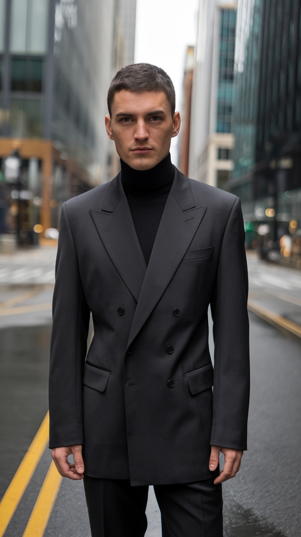 A tailored blazer over a soft turtleneck, showcasing a modern and stylish fall outfit.