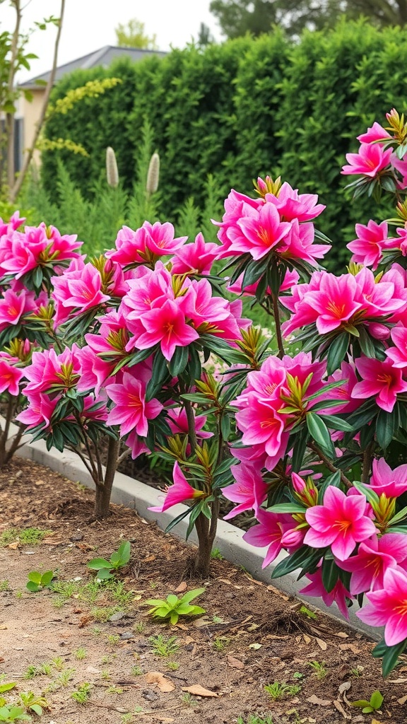 Vibrant pink azaleas blooming in a garden