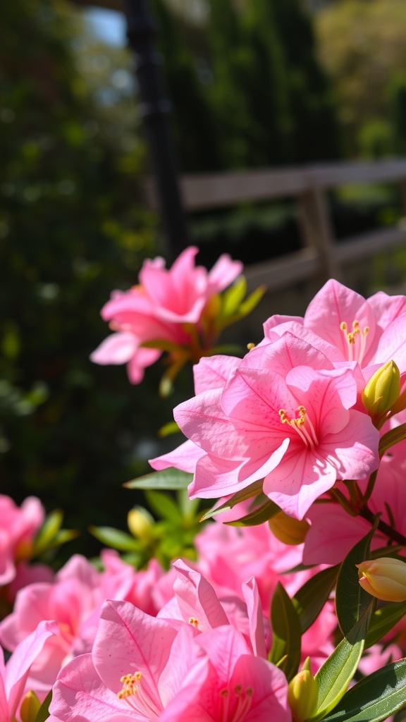 Close-up of pink azalea flowers in a garden