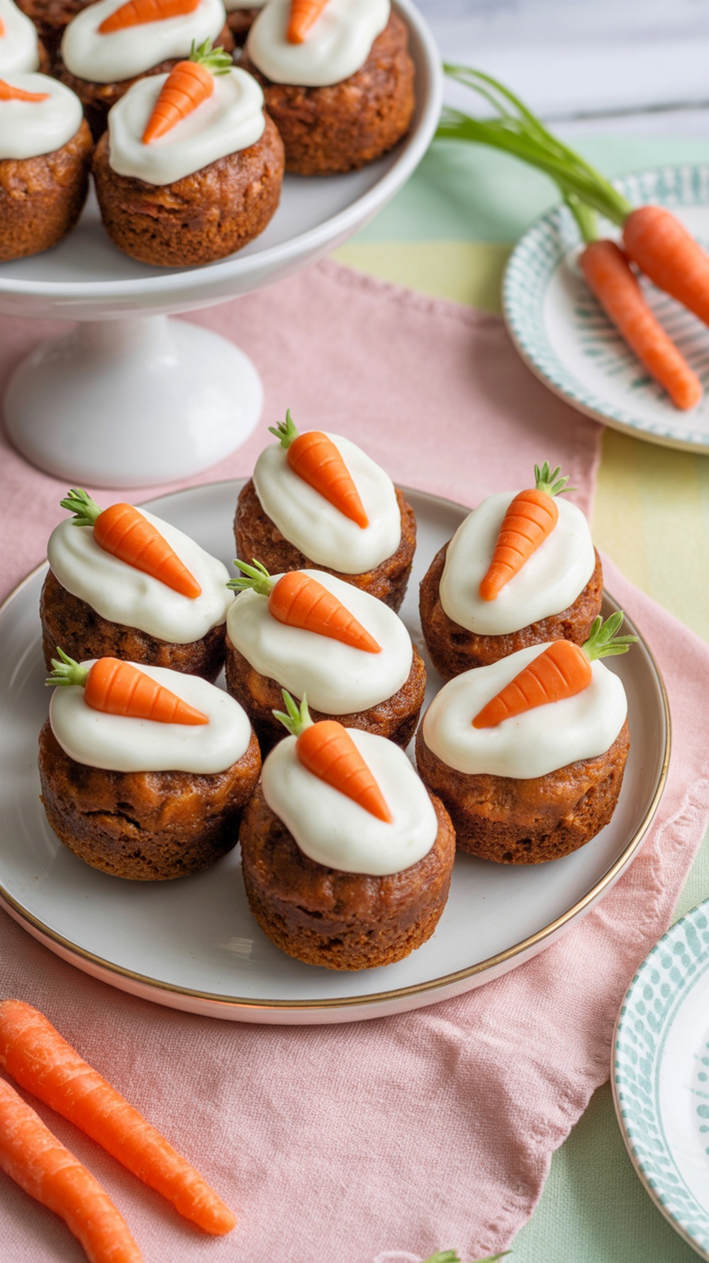 Carrot Cake Easter Egg Bites with frosting and carrot decorations