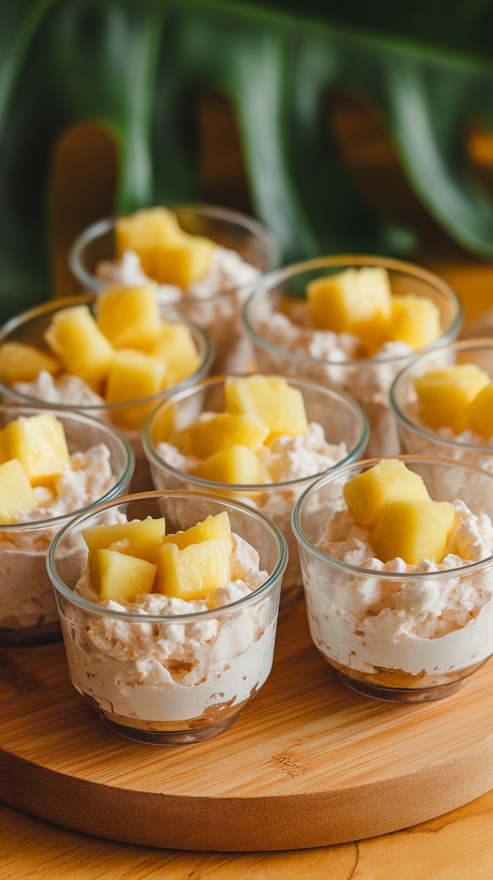 Cottage cheese cups topped with pineapple chunks