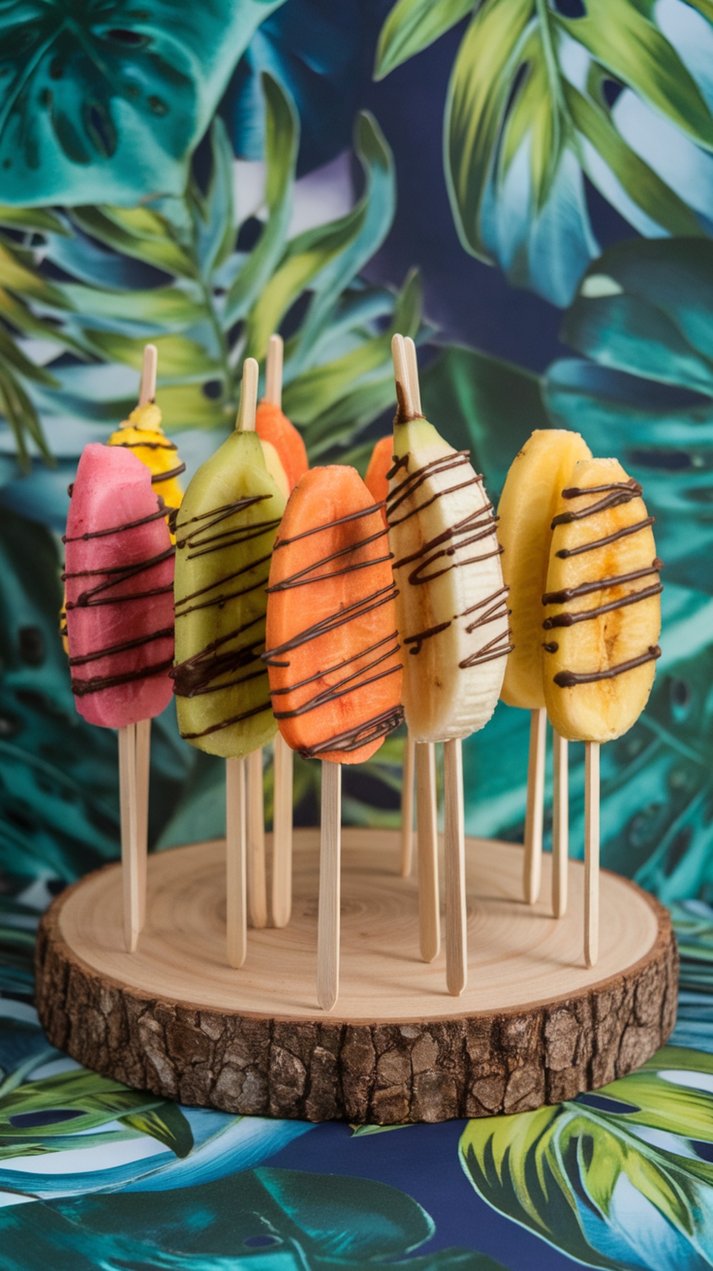 Colorful frozen pops made from fruits like pineapple and banana