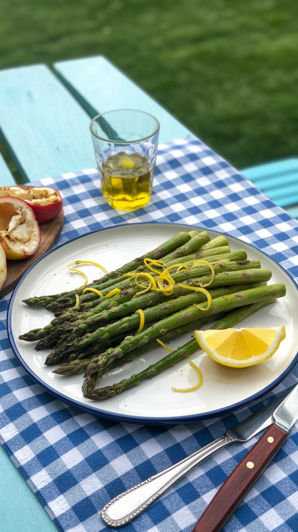 Grilled asparagus with lemon zest on a plate