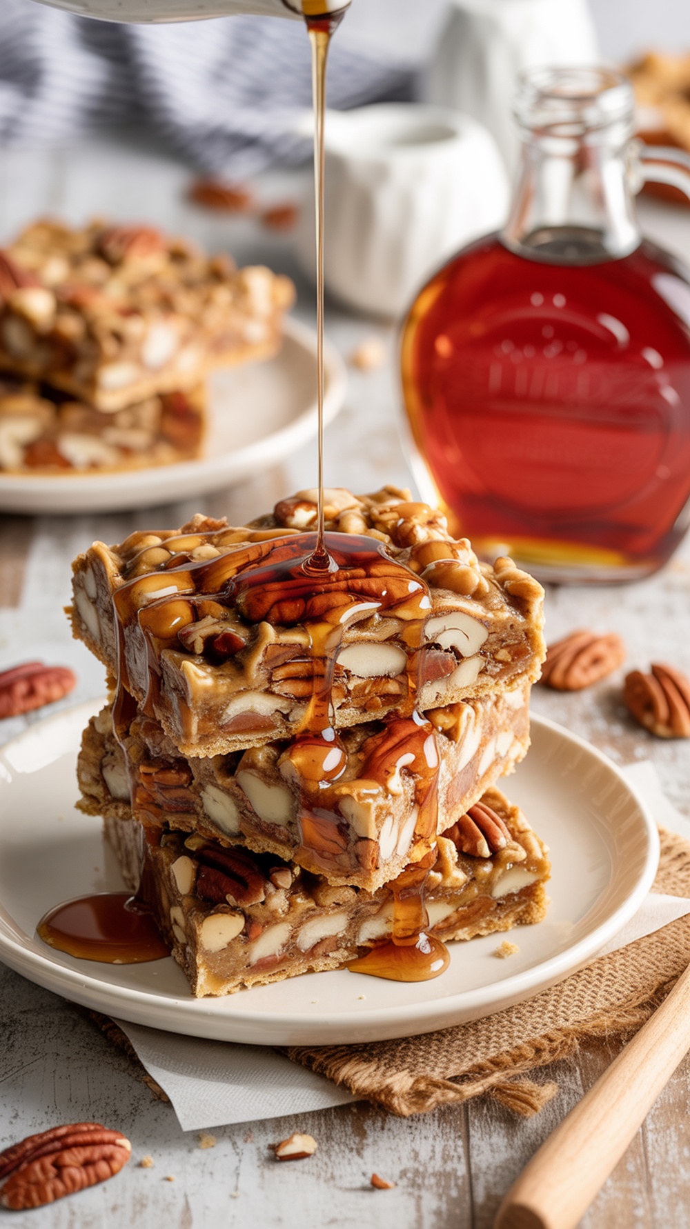 Delicious maple pecan breakfast bars drizzled with syrup