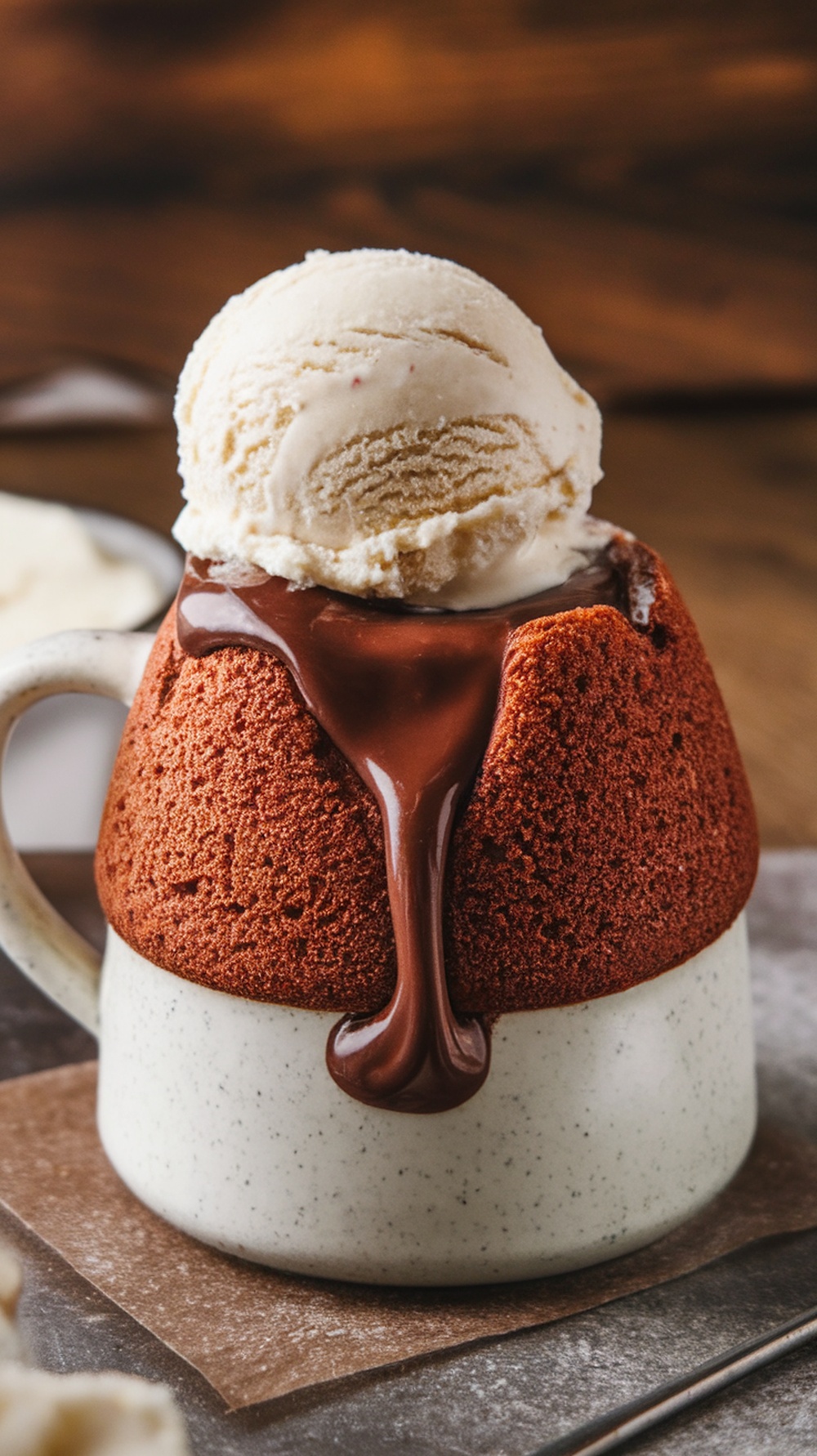 A delicious Nutella lava cake topped with ice cream