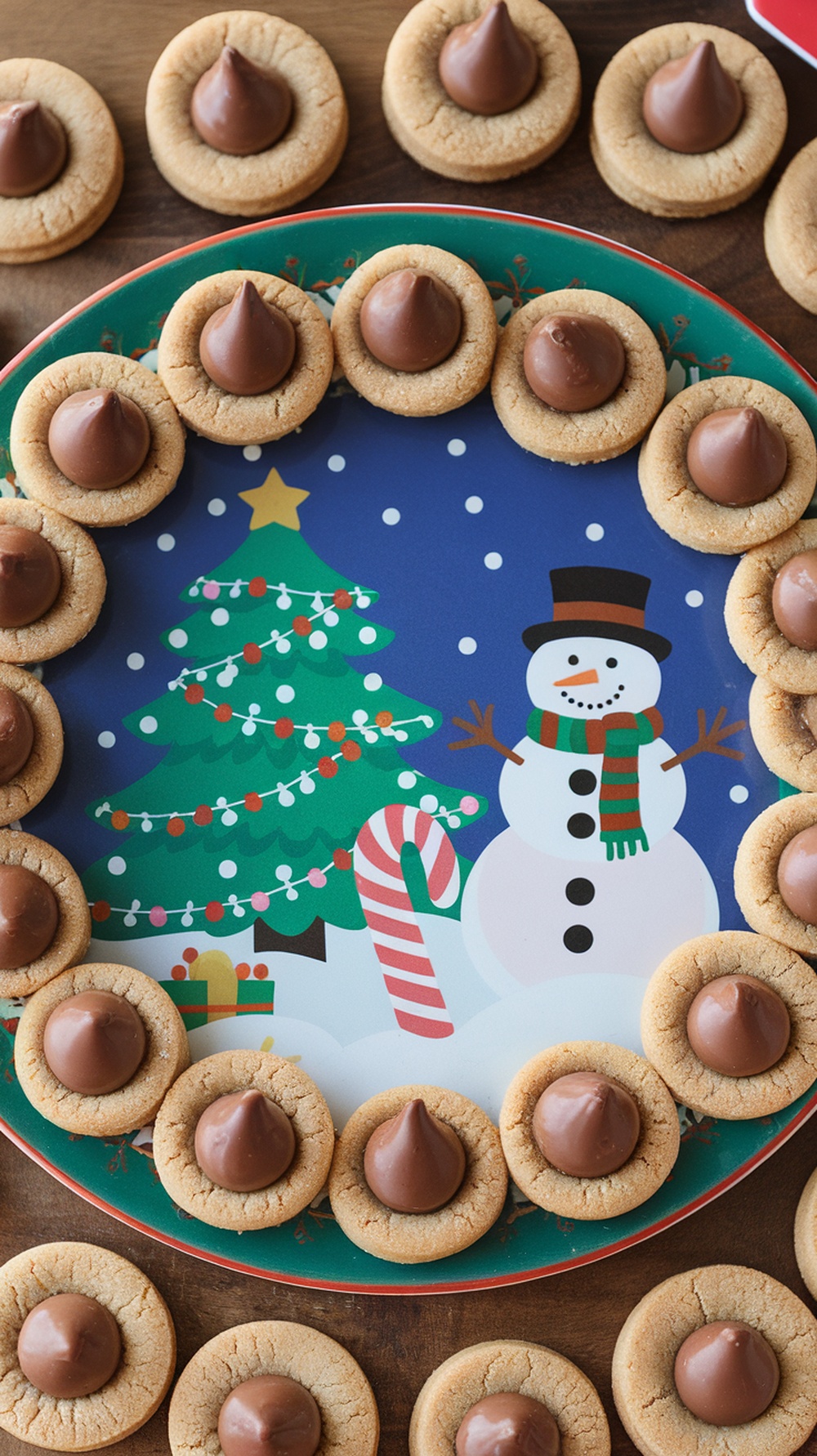 Peanut Butter Blossom Cookies on a festive plate