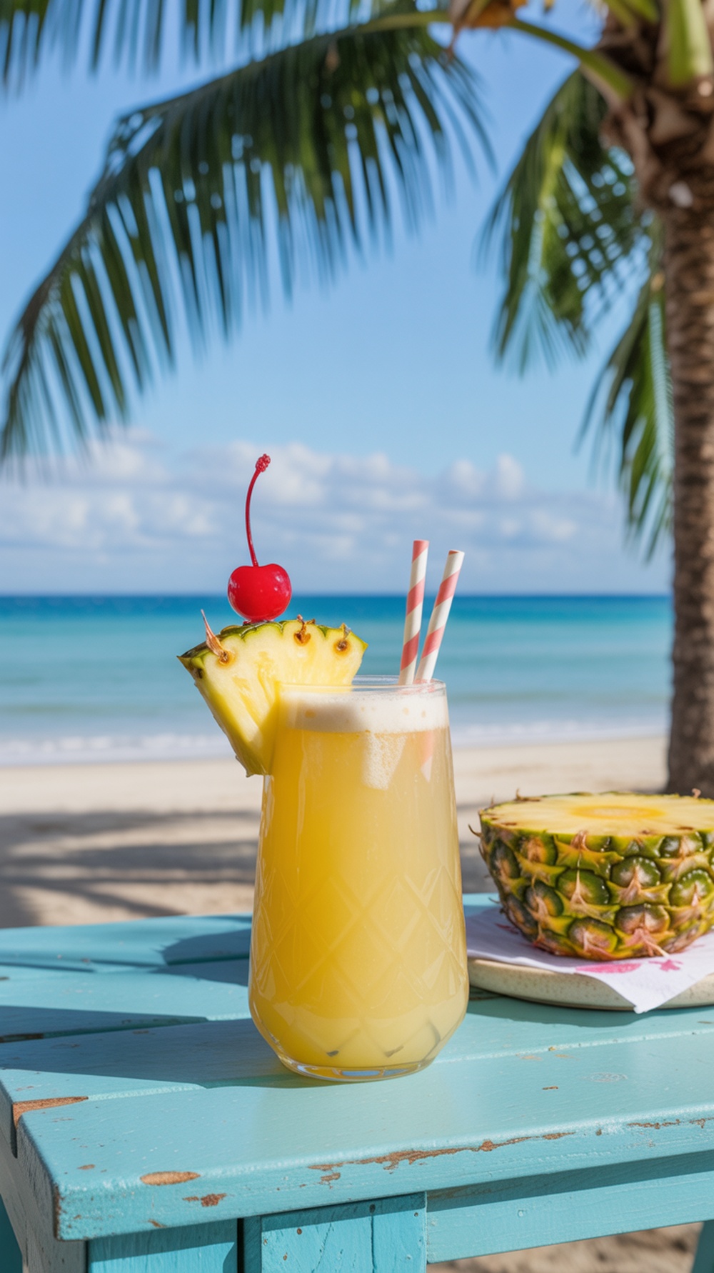 Refreshing Pineapple Coconut Mocktail with garnish
