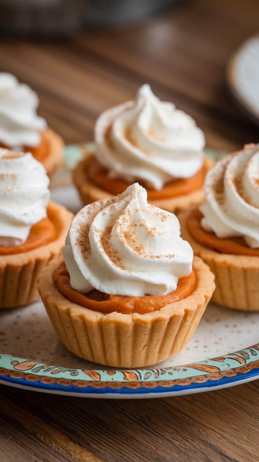 Sweet potato pie bites topped with whipped cream