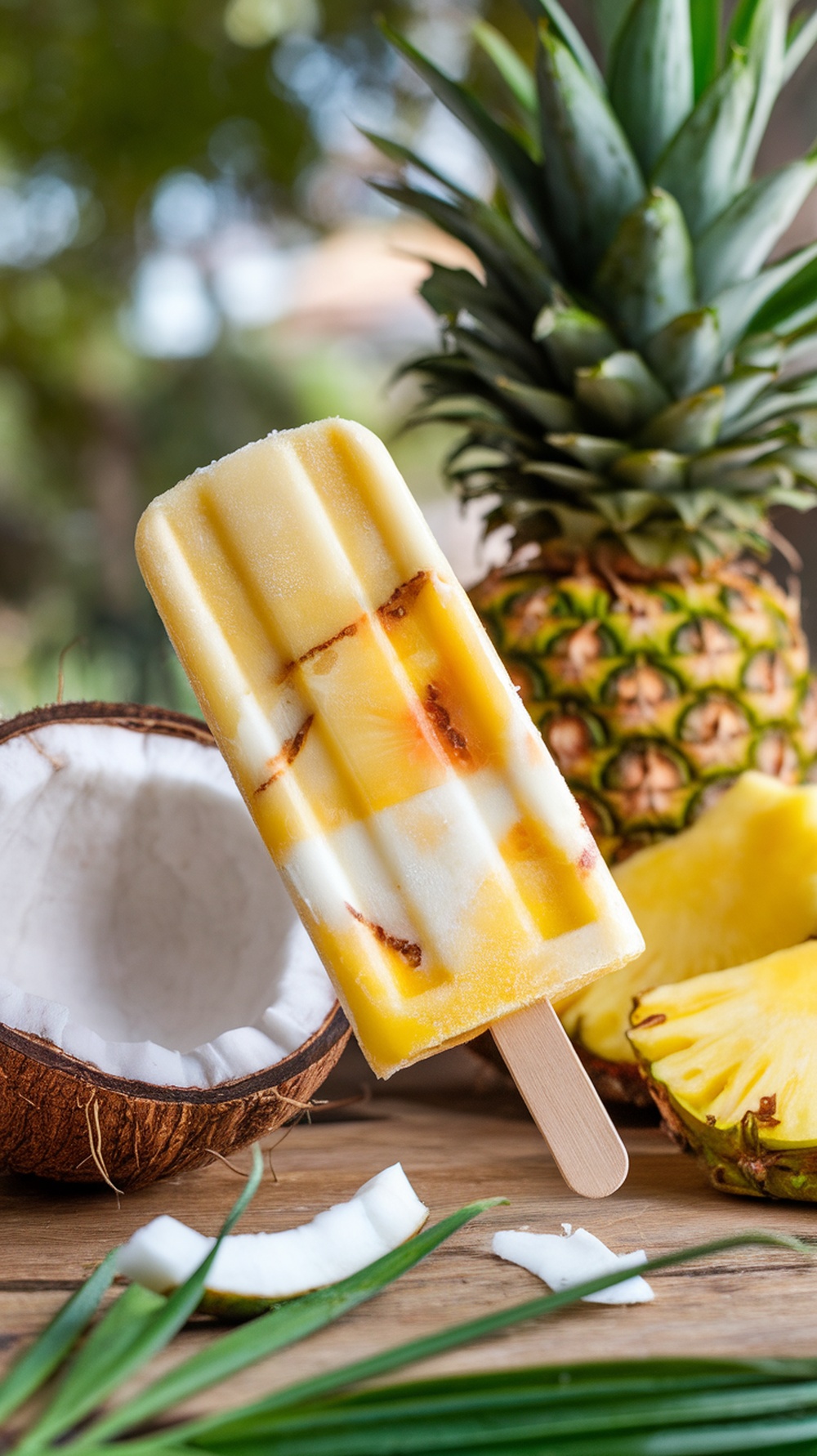 Tropical pineapple coconut popsicle with fresh ingredients