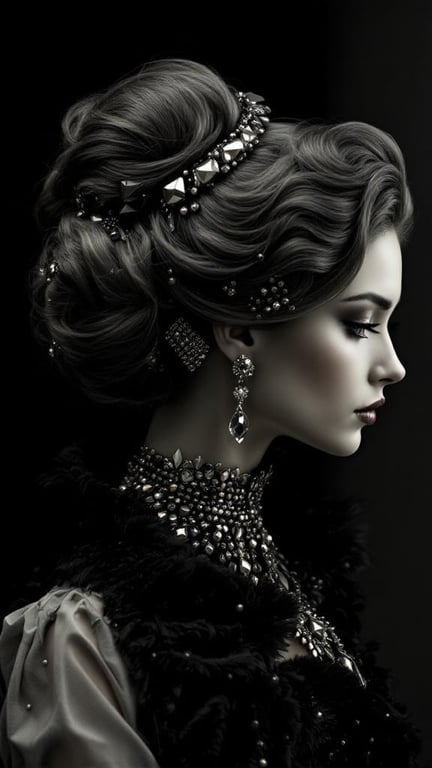 A vintage-inspired Art Deco updo hairstyle featuring elegant waves and decorative accessories.