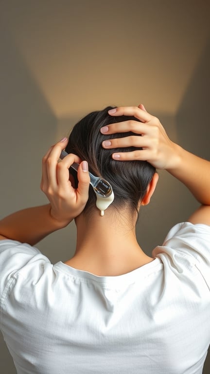 A person applying a hair treatment to their faded hair