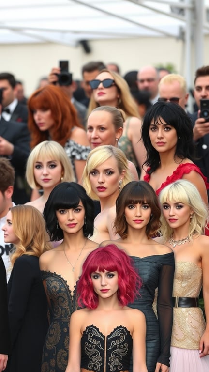 A group of women showcasing different gypsy shag hairstyles at an event.