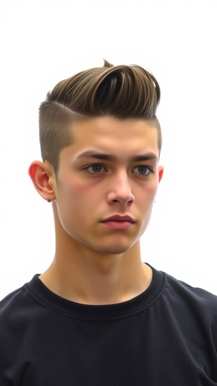 A young man with a classic side part hairstyle, looking stylish and modern.