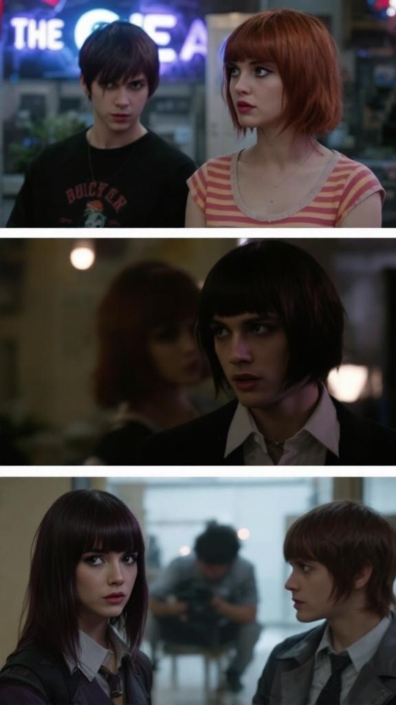 Three characters with different emo shag haircuts from a popular show.