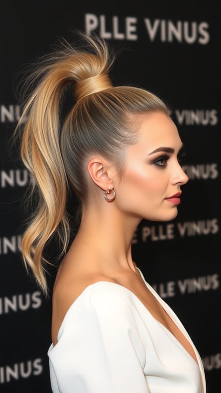A stylish flirty ponytail with volume, showcasing a sleek hairstyle perfect for red carpet events.