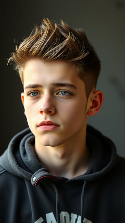A young man with spiky hair and a hoodie, showcasing an edgy hairstyle.
