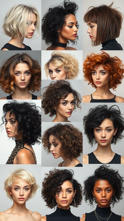 A collage of various gypsy shag hairstyles showcasing different lengths, textures, and colors.