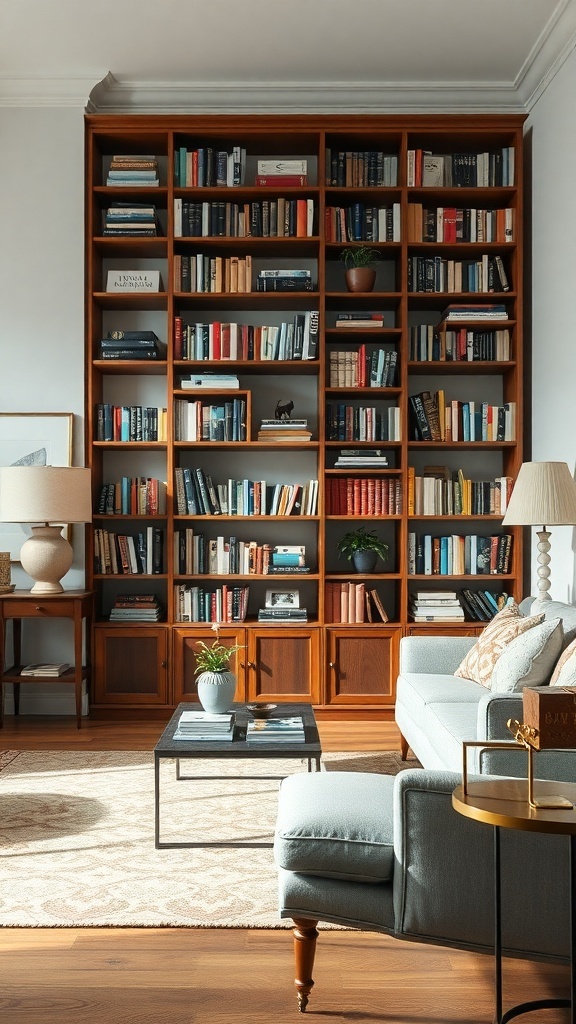 Ein elegantes Bücherregal als Raumteiler in einem stilvollen Wohnzimmer