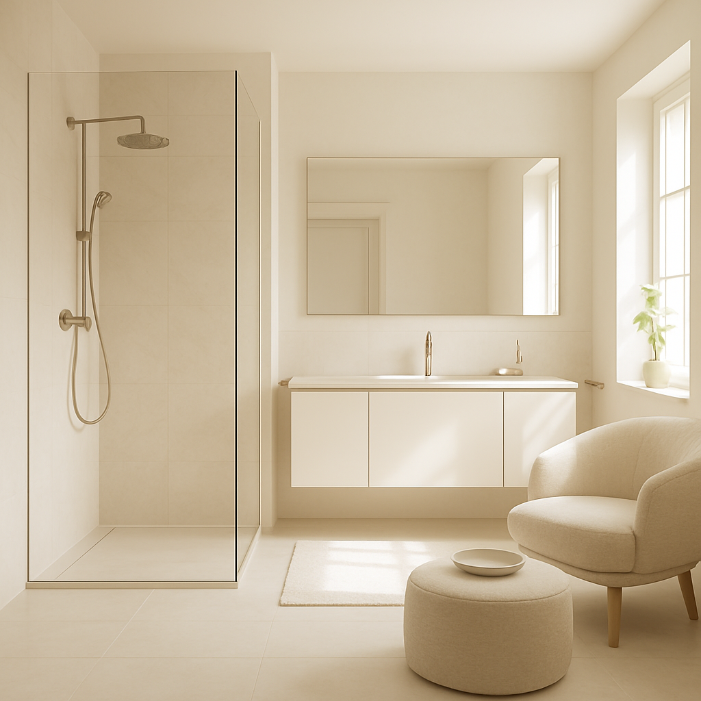 Modernes Badezimmer mit Walk-In-Dusche und natürlichem Licht
