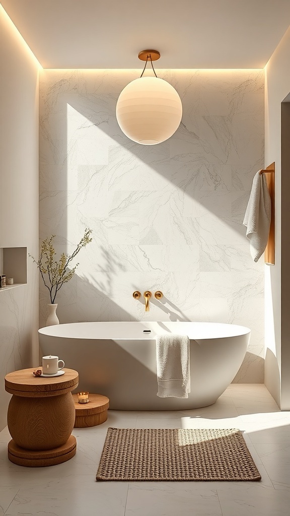 Modernes Badezimmer mit Meerblick und minimalistischer Einrichtung