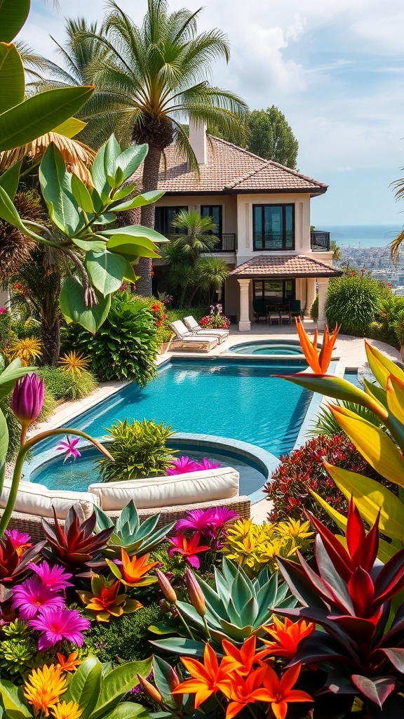 Botanischer Garten mit exotischen Pflanzen und Pool