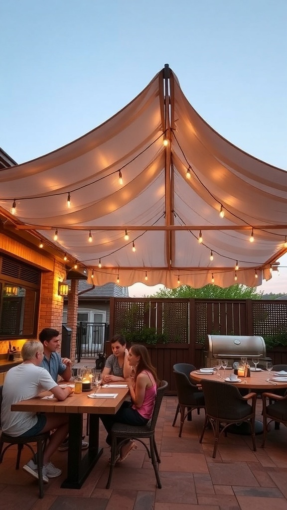 Stylish outdoor kitchen with a canopy for sun protection