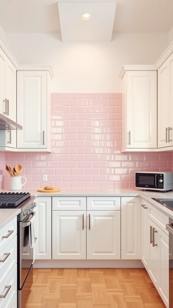 Modern pink tile backsplash in a chic kitchen