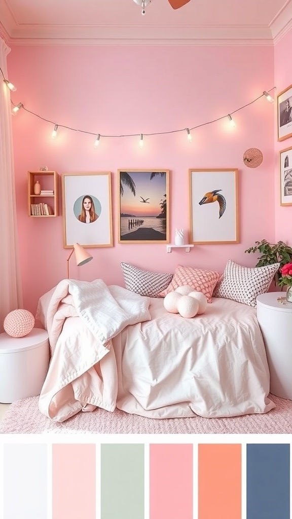 Aesthetic teen girl bedroom with a pink color palette and cozy decor.