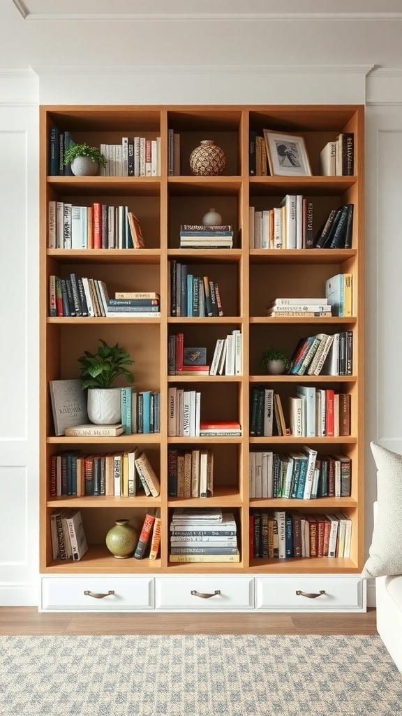Customizable bookshelf with books and decorative items