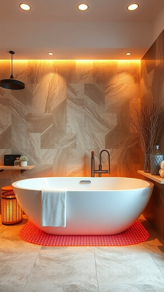 Modernes Badezimmer mit Fußbodenheizung und Blick auf die Stadt