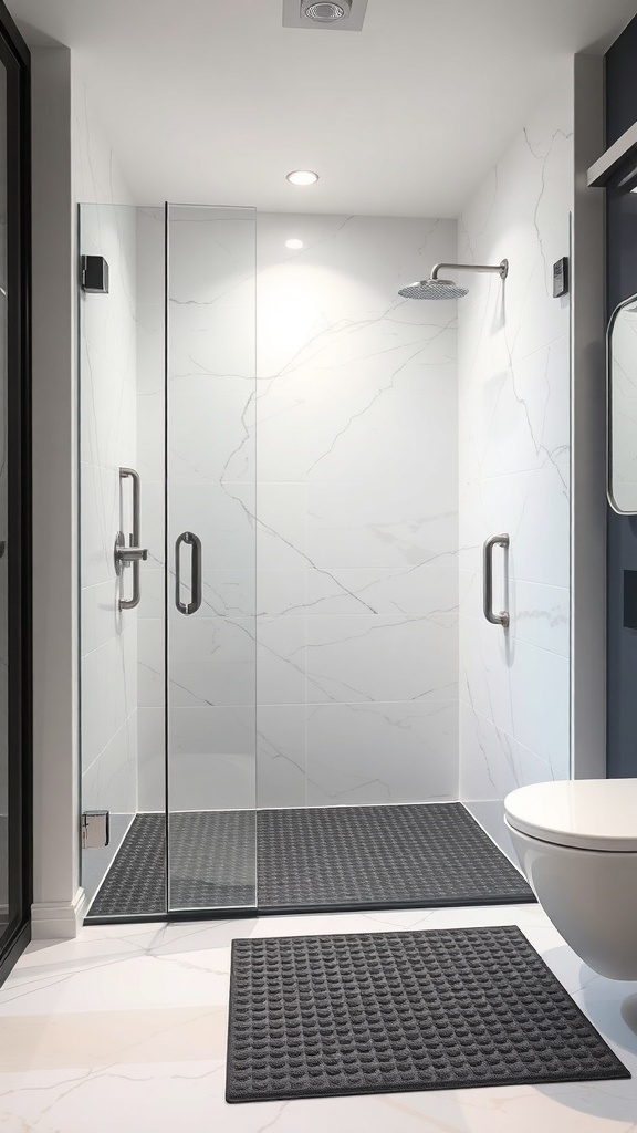Moderne Walk-In-Dusche mit rutschfester Duschmatte