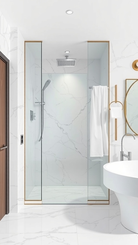 Moderne Dusche mit Glas-Duschtrennwand und eleganten Fliesen