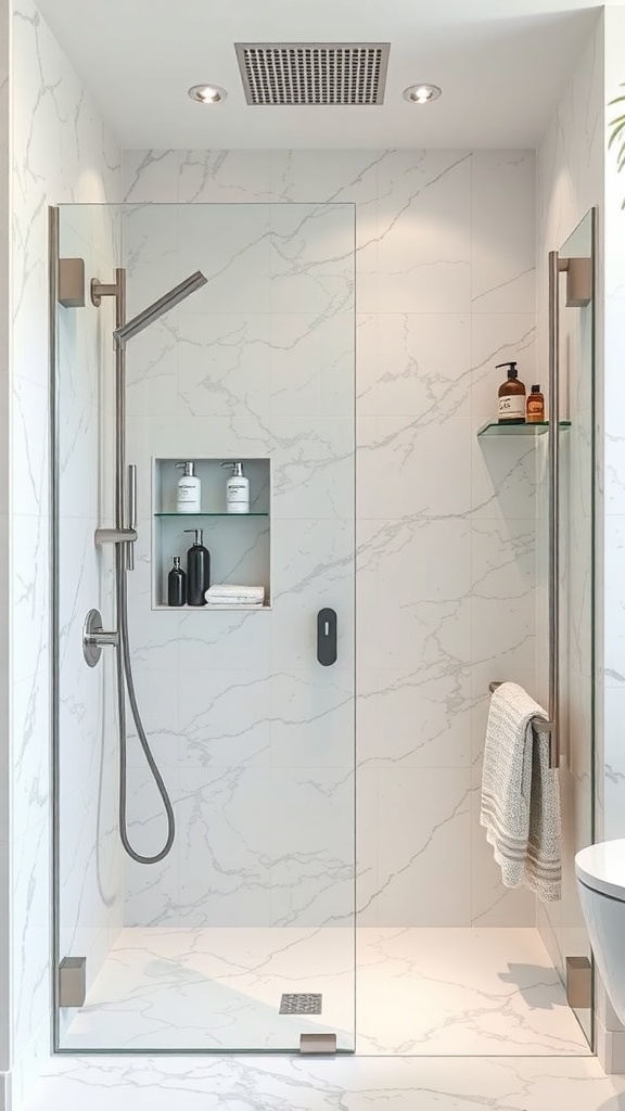 Moderne Walk-In-Dusche mit elegantem Duschzubehör
