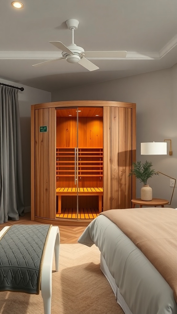 Eco-friendly infrared sauna in a modern bedroom setting