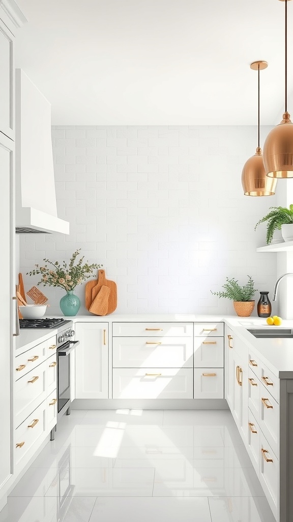 A bright white kitchen featuring eco-friendly materials and stylish decor.