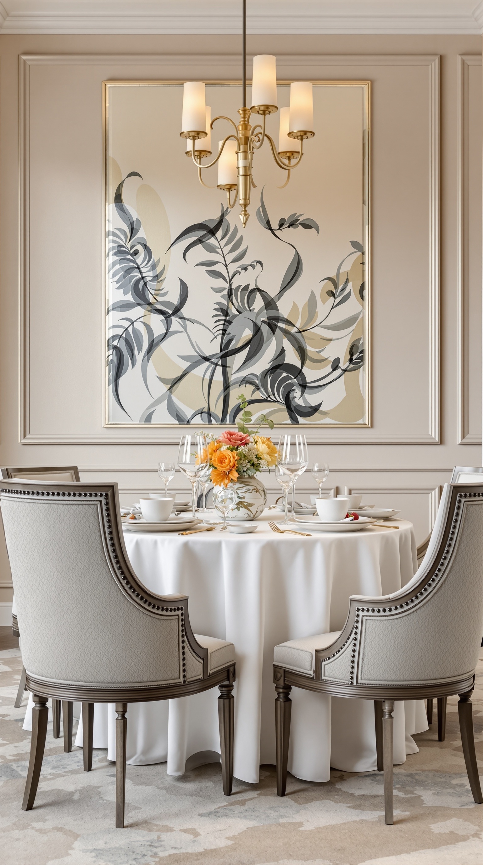 Stilvolles Esszimmer mit eleganten Stühlen und Tisch