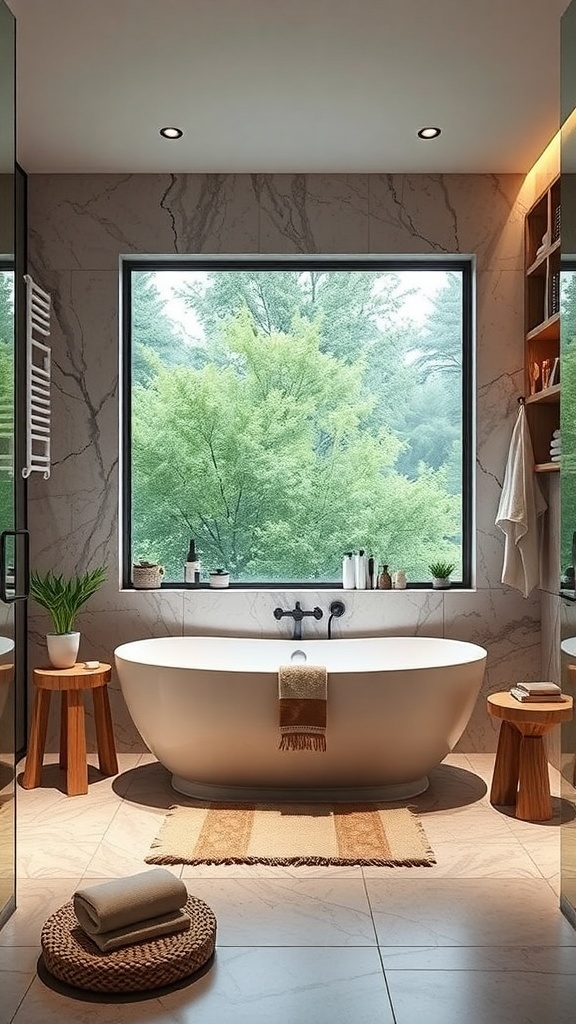 Luxuriöses Badezimmer mit runder Badewanne und eingebauten Lautsprechern