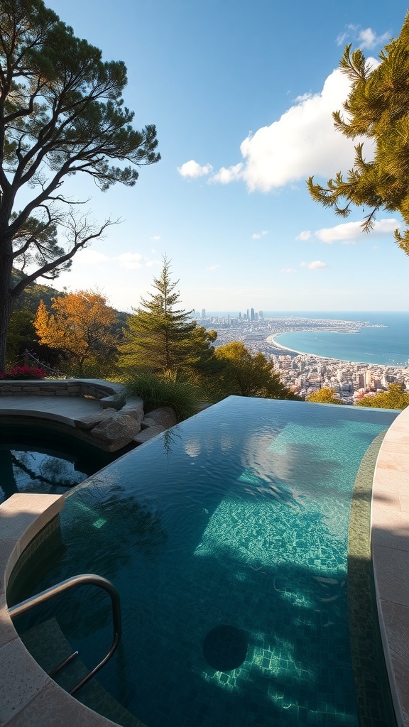 Eingebetteter Naturstein-Pool mit Blick auf die Stadt und das Meer