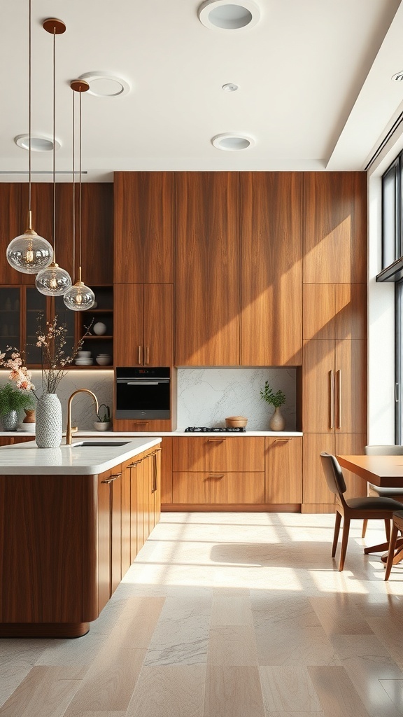 Modern kitchen with elegant wood finishes and stylish lighting
