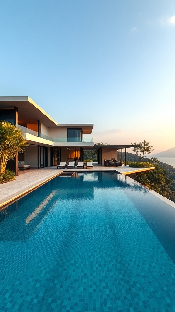 Infinity-Pool mit Blick auf das Meer und moderne Villa