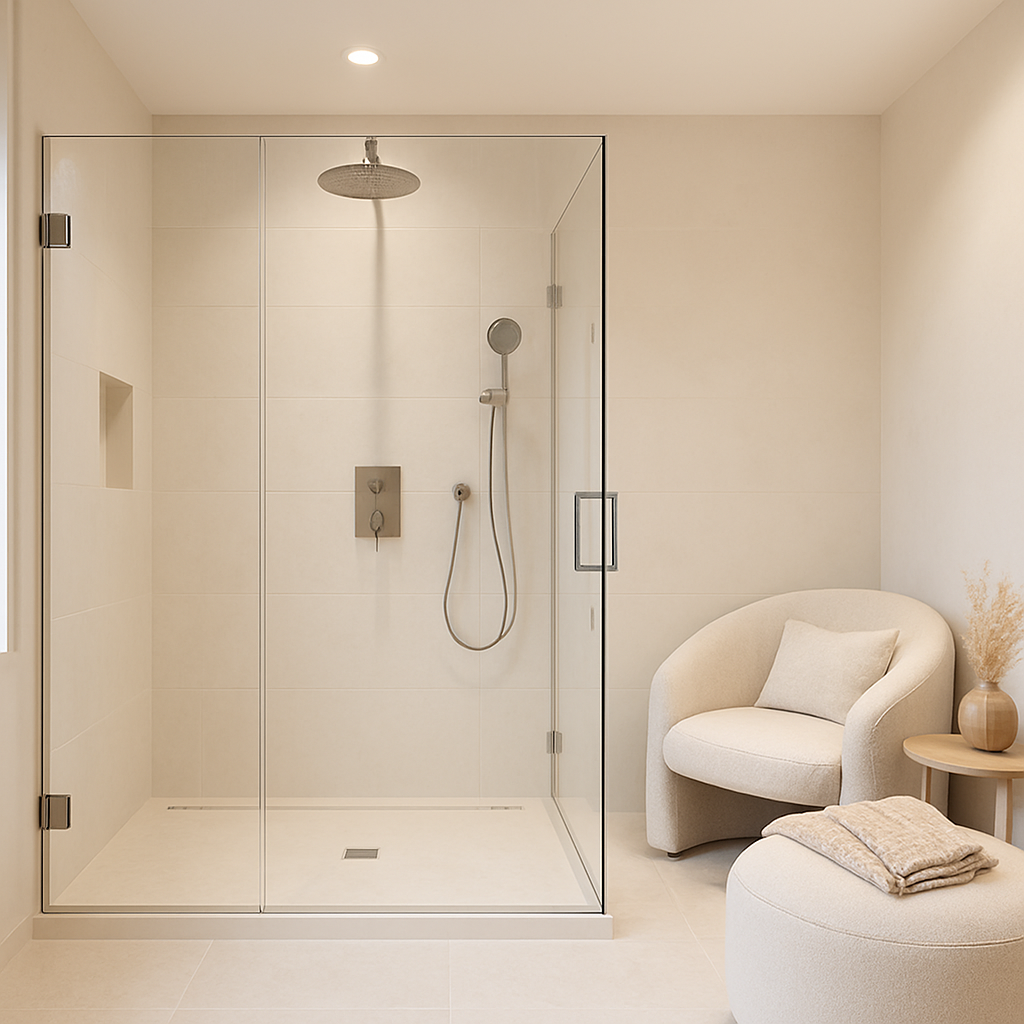 Moderne Glasdusche mit Regenbrause in einem stilvollen Badezimmer