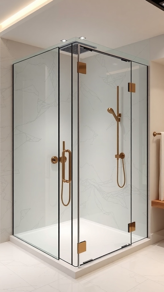 Moderne Walk-In-Dusche mit Glaswänden und minimalistischer Einrichtung