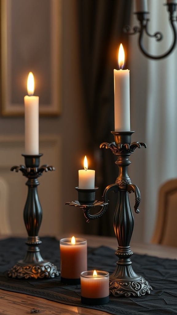 Elegante Kerzenhalter mit brennenden Kerzen auf einem Tisch