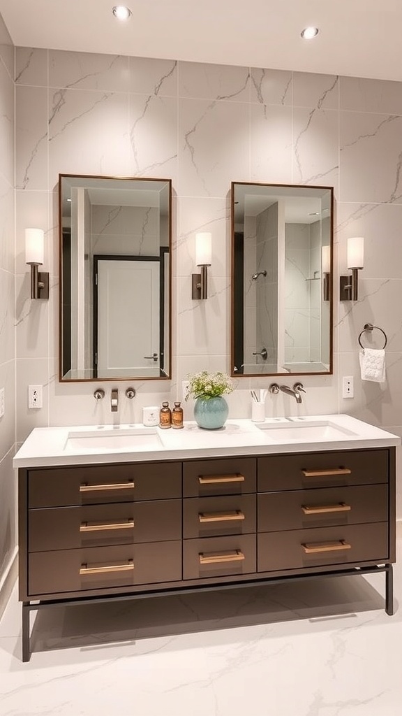 Modernes Badezimmer mit elegantem Waschtisch und zwei Waschbecken