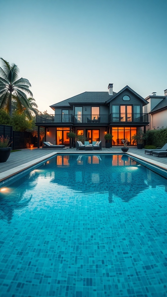 Eleganter Pool mit LED-Beleuchtung bei Nacht