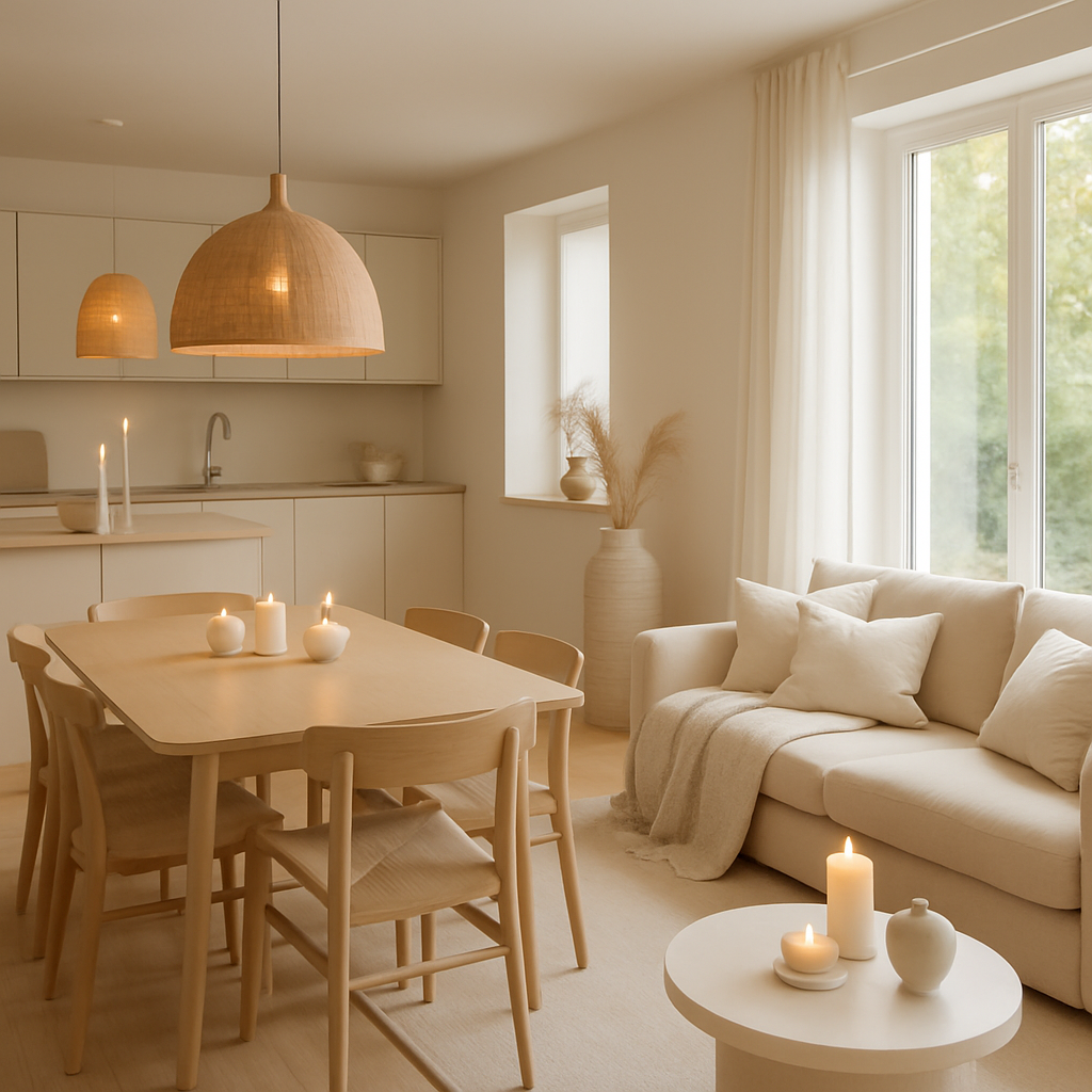 Stilvolle Küche und Wohnzimmer mit ethischen Beleuchtungslösungen